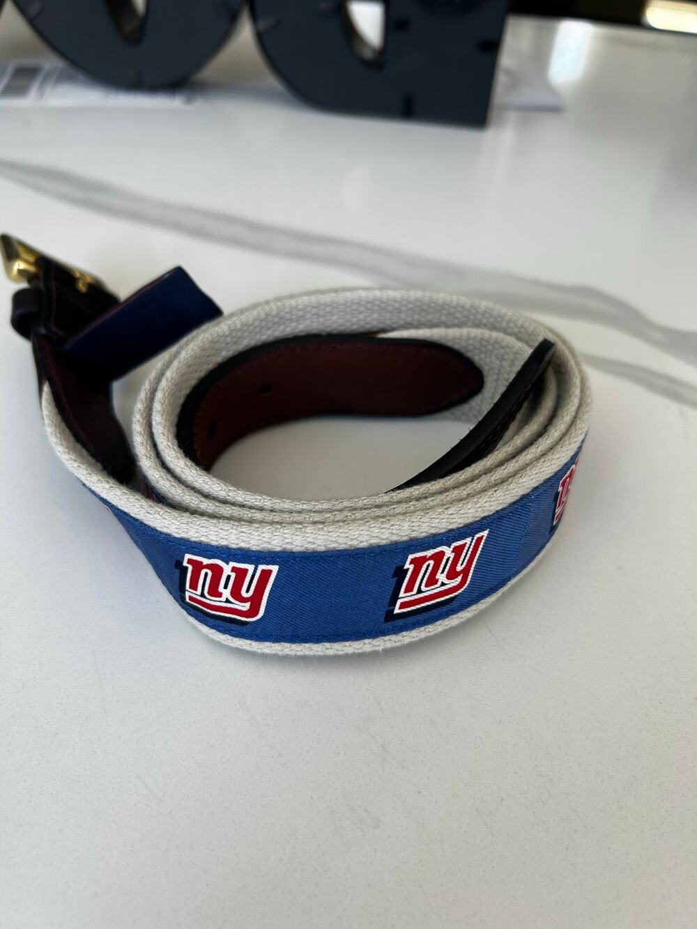 EUC Vineyard Vines Canvas Club Belt NY Giants NFL Men's Size 44